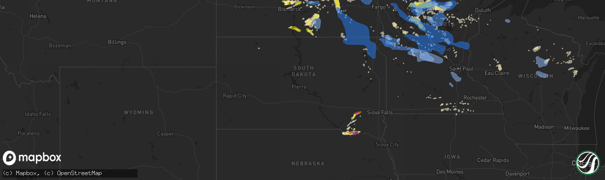 Hail map in South Dakota on July 17, 2020