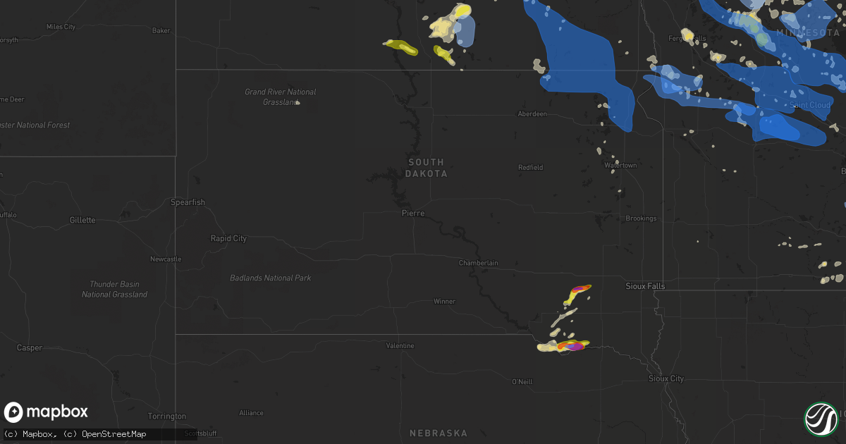 Hail map in South Dakota on July 17, 2020