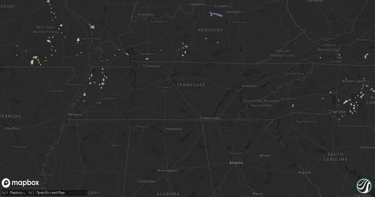 Hail map in Tennessee on July 17, 2020