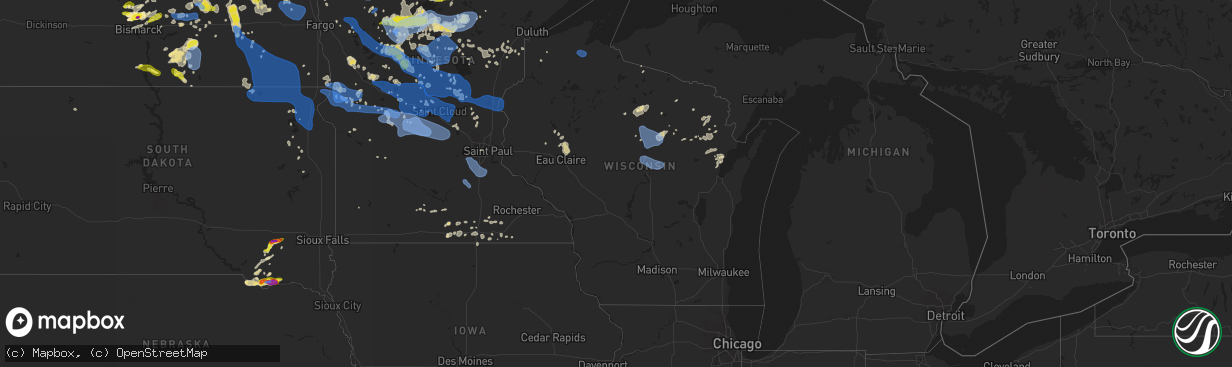 Hail map in Wisconsin on July 17, 2020