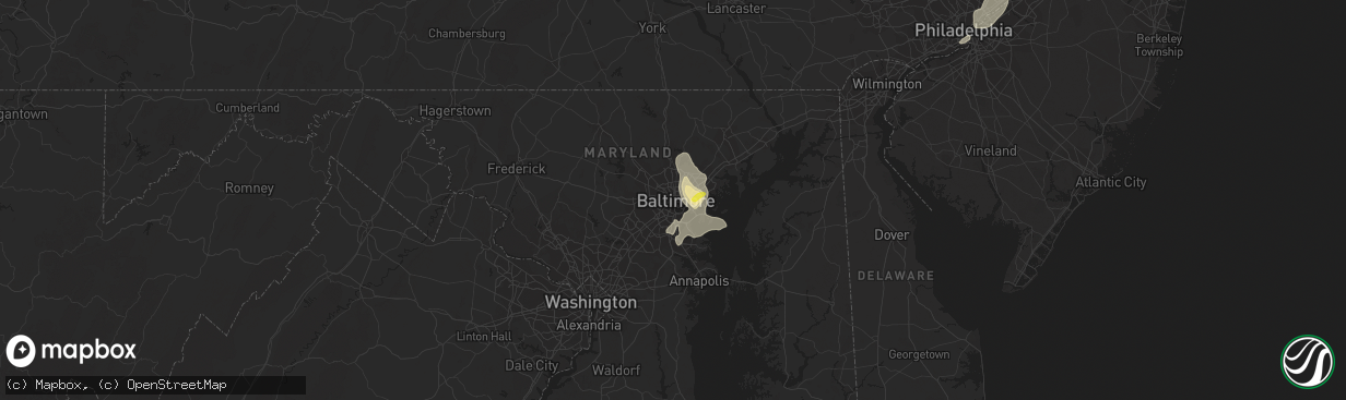 Hail map in Baltimore, MD on July 17, 2021