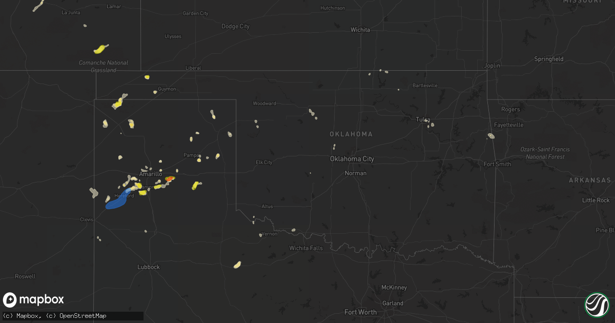 Hail map in Oklahoma on July 17, 2021