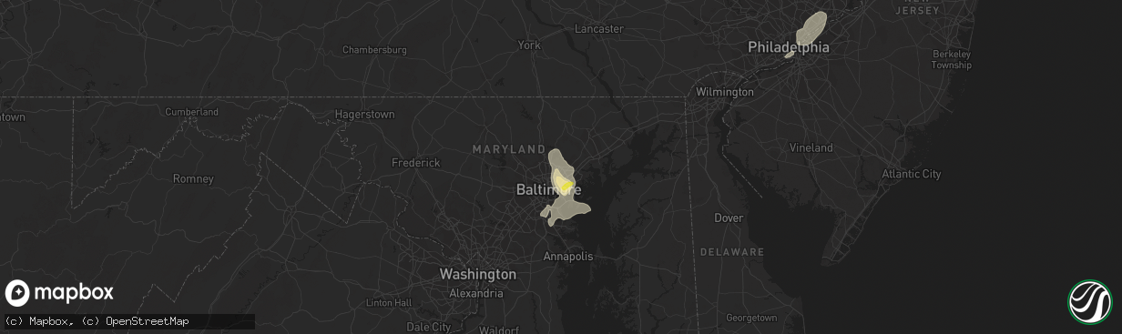 Hail map in Parkville, MD on July 17, 2021