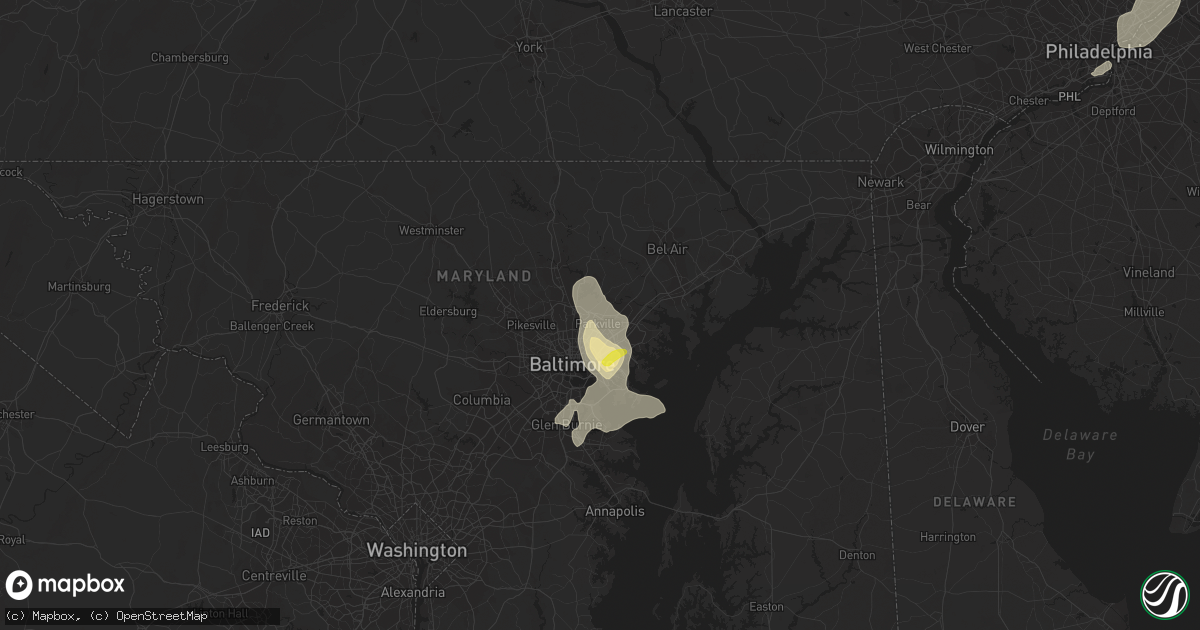 Hail map in Parkville, MD on July 17, 2021