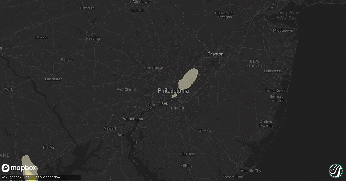 Hail map in Philadelphia, PA on July 17, 2021