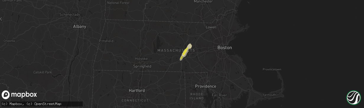 Hail map in Worcester, MA on July 17, 2021