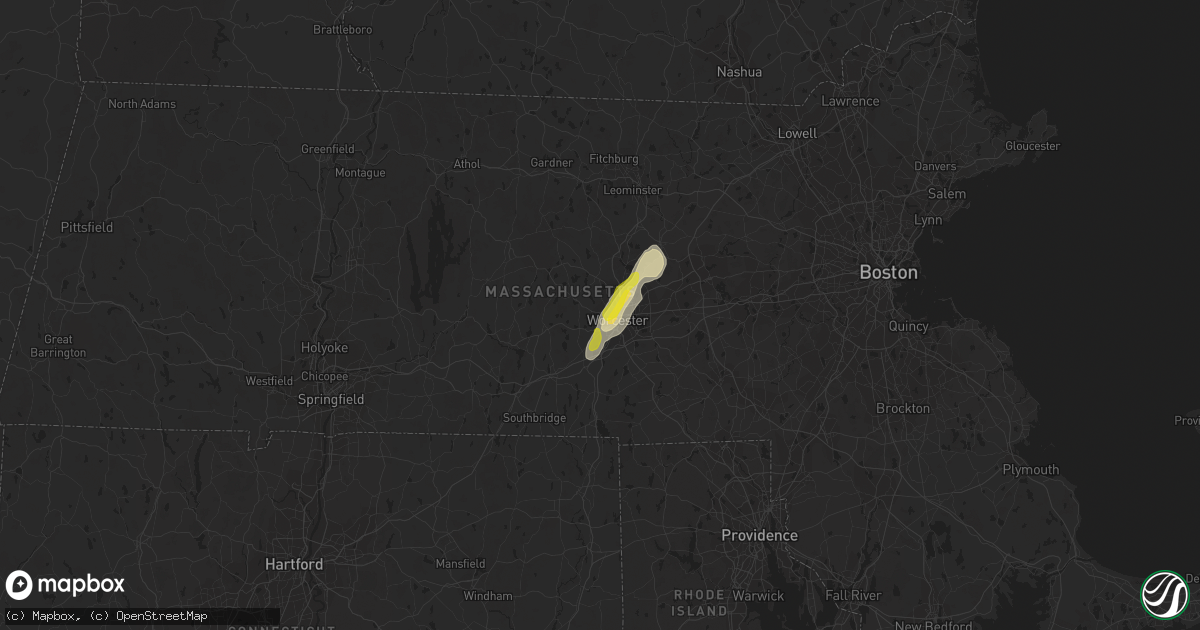 Hail map in Worcester, MA on July 17, 2021
