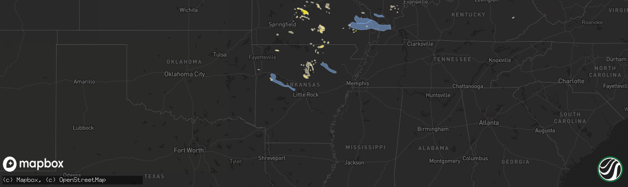 Hail map in Arkansas on July 17, 2022