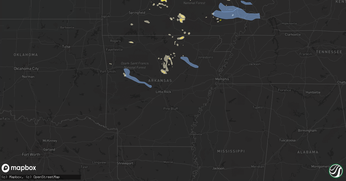 Hail map in Arkansas on July 17, 2022