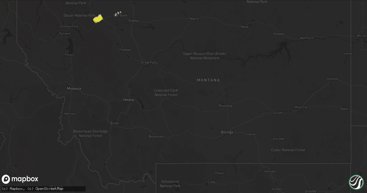 Hail map in Montana on July 17, 2022