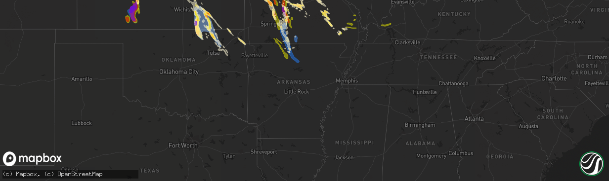 Hail map in Arkansas on July 17, 2023