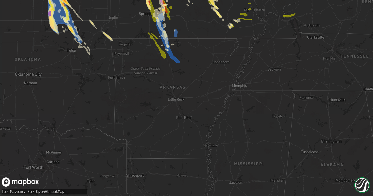 Hail map in Arkansas on July 17, 2023