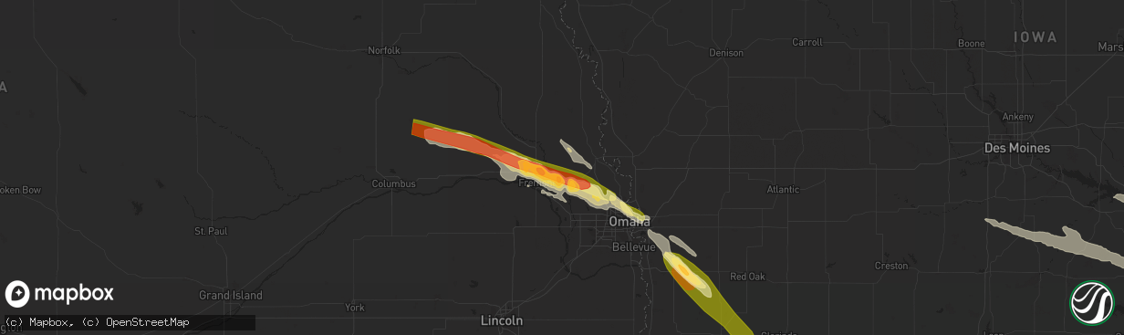 Hail map in Arlington, NE on July 17, 2023