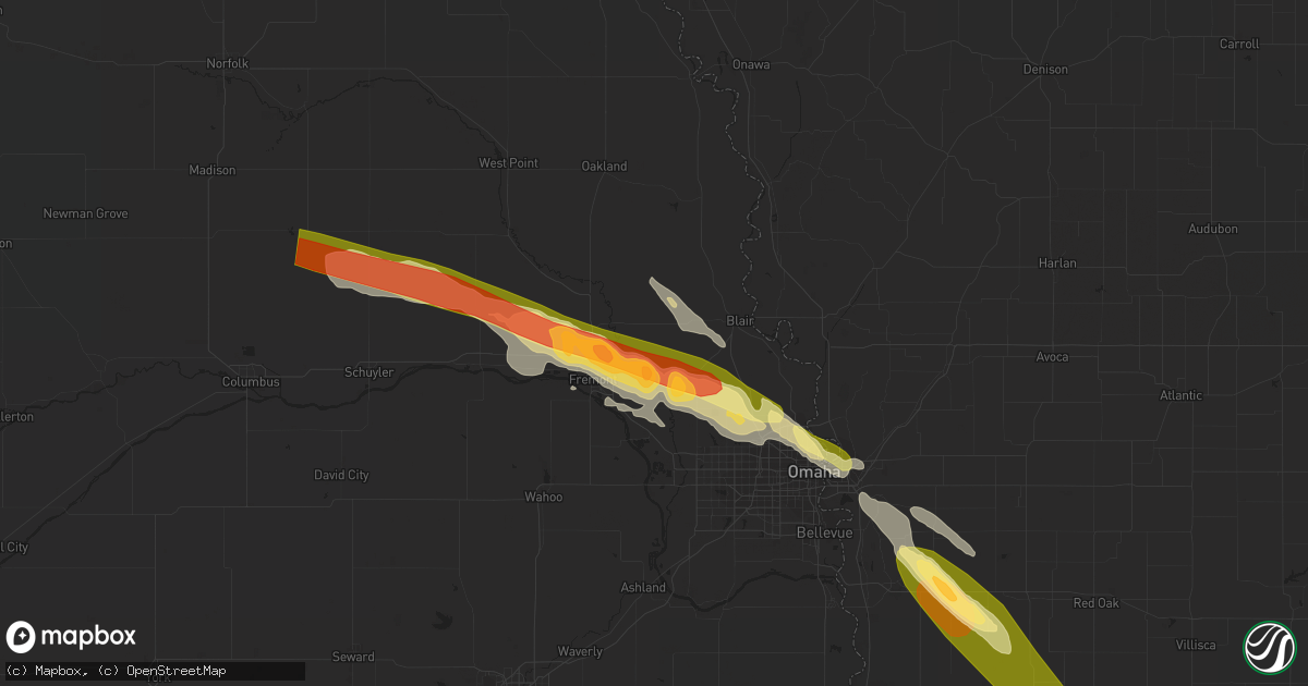 Hail map in Arlington, NE on July 17, 2023