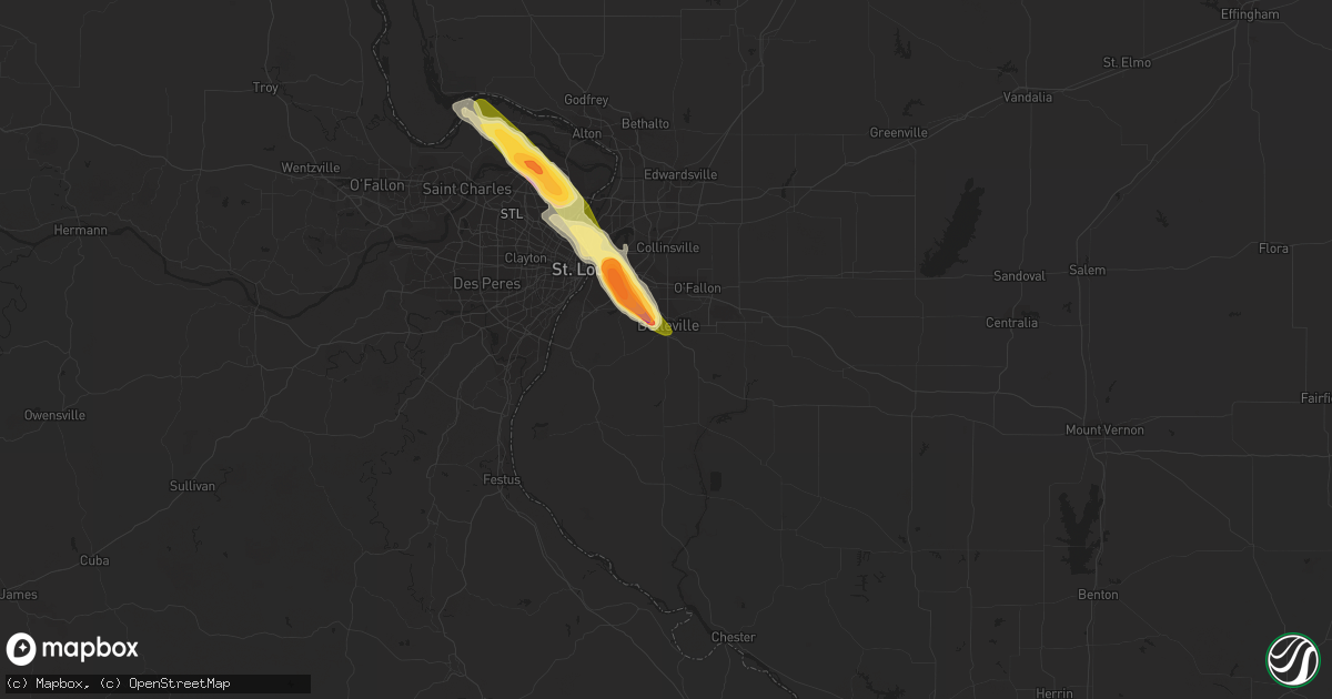 Hail map in Belleville, IL on July 17, 2023