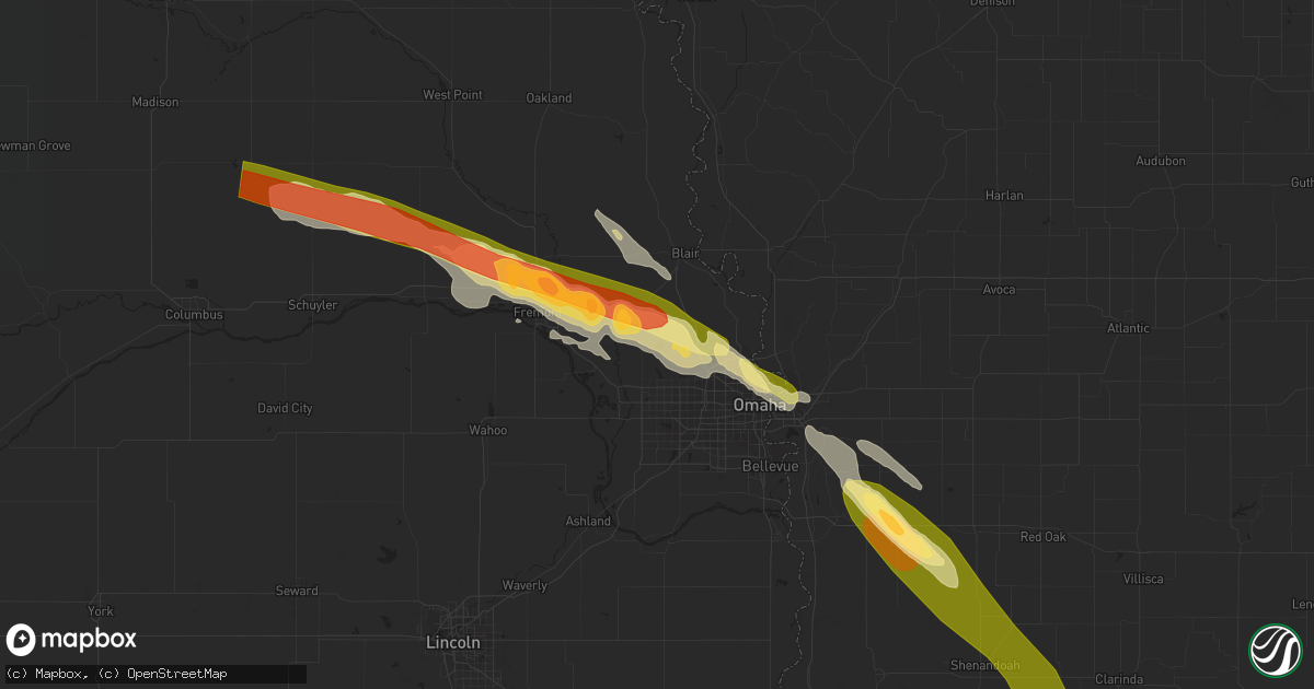 Hail map in Bennington, NE on July 17, 2023