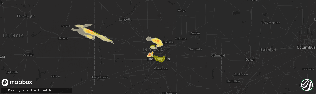 Hail map in Carmel, IN on July 17, 2023