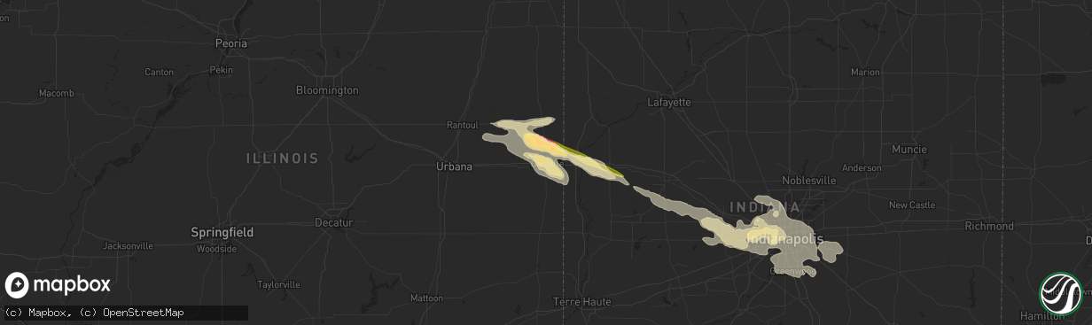Hail map in Danville, IL on July 17, 2023