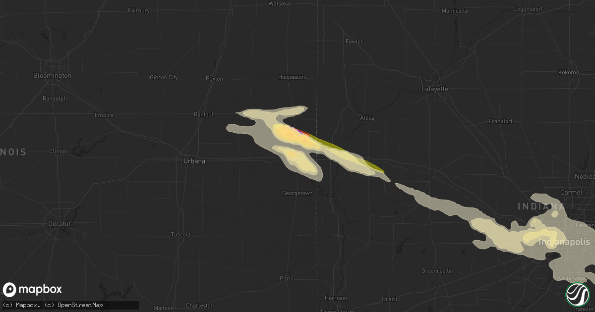 Hail map in Danville, IL on July 17, 2023