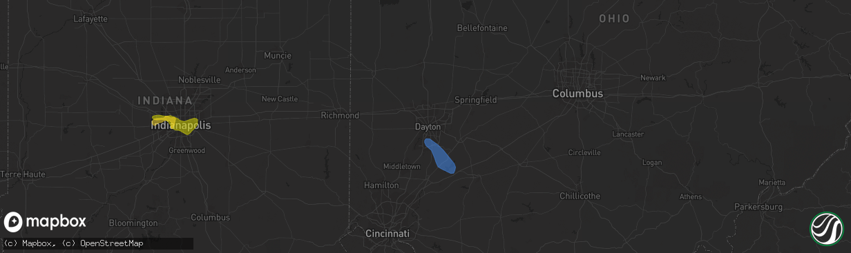 Hail map in Dayton, OH on July 17, 2023