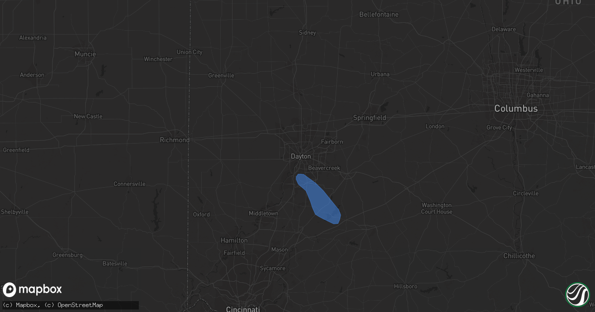 Hail map in Dayton, OH on July 17, 2023