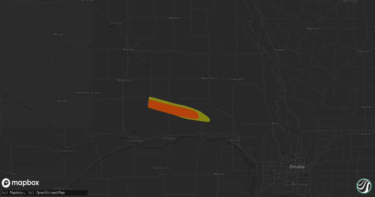Hail map in Dodge, NE on July 17, 2023