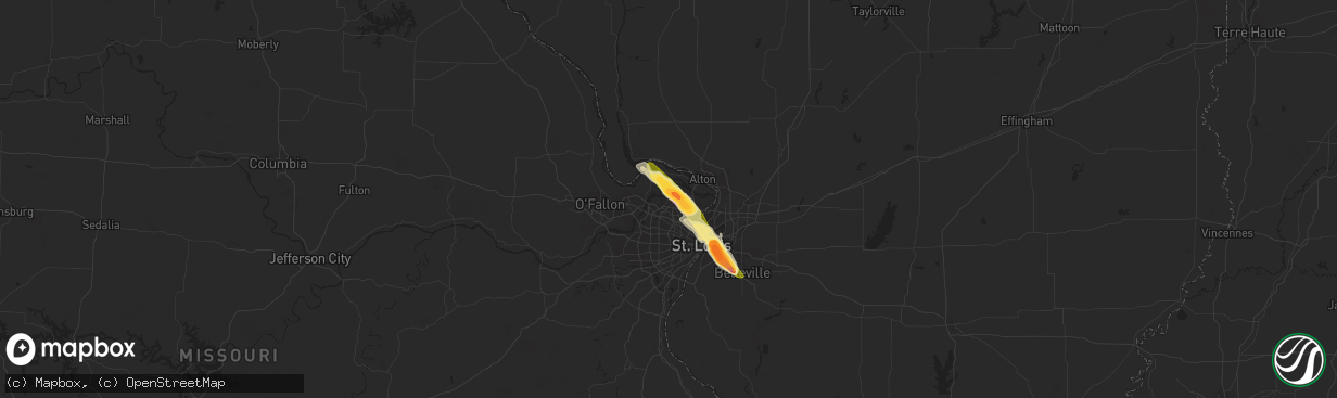 Hail map in Florissant, MO on July 17, 2023