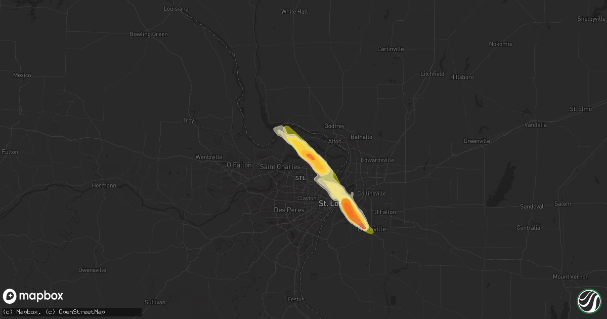 Hail map in Florissant, MO on July 17, 2023