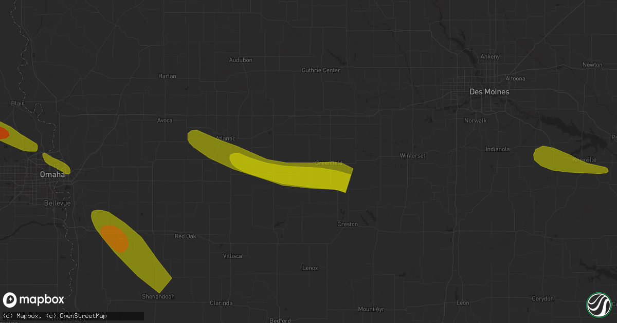 Hail map in Fontanelle, IA on July 17, 2023