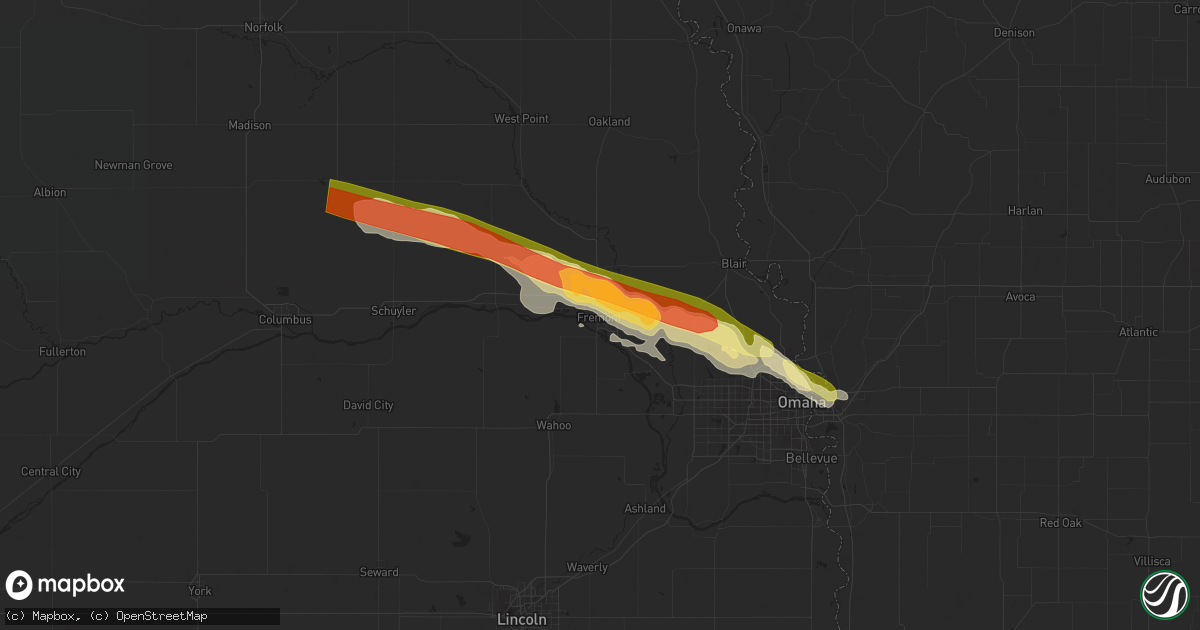 Hail map in Fremont, NE on July 17, 2023