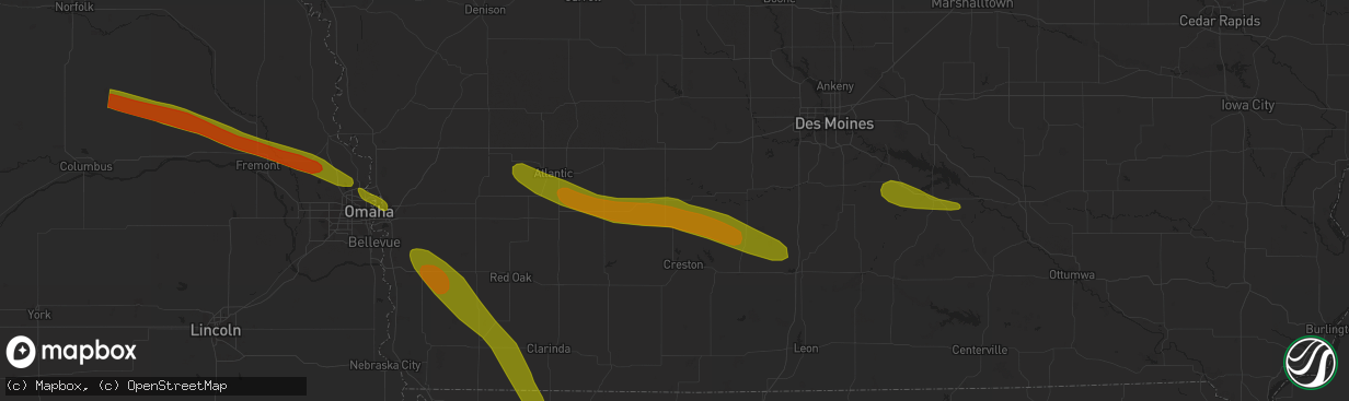 Hail map in Greenfield, IA on July 17, 2023
