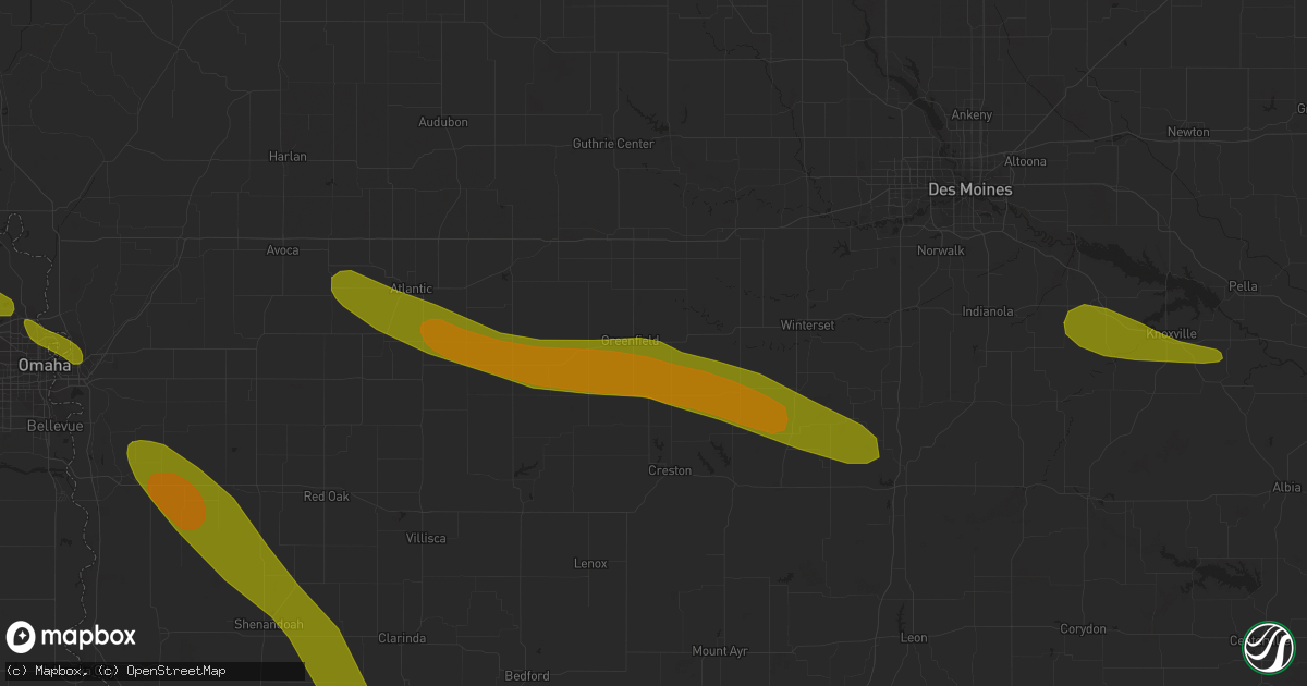 Hail map in Greenfield, IA on July 17, 2023