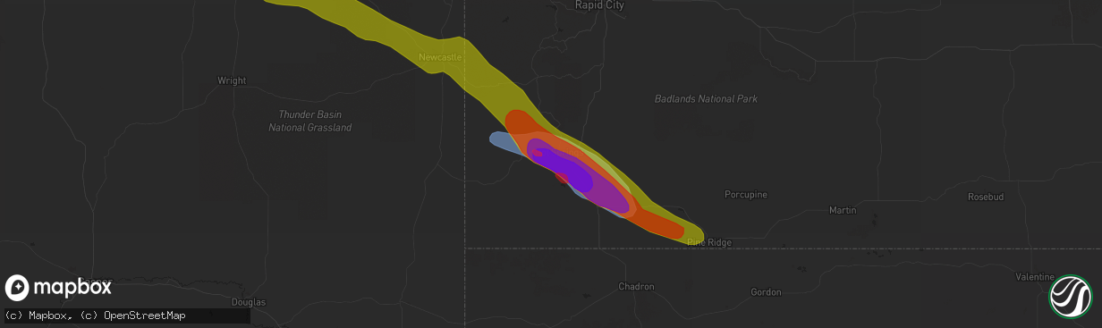 Hail map in Hot Springs, SD on July 17, 2023