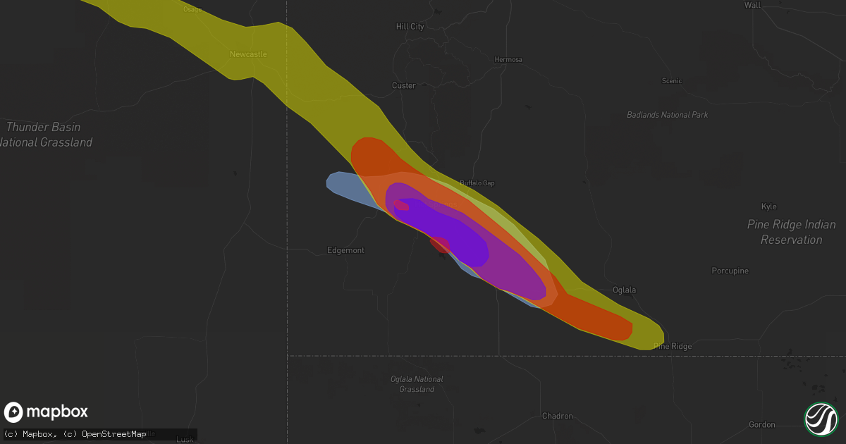 Hail map in Hot Springs, SD on July 17, 2023