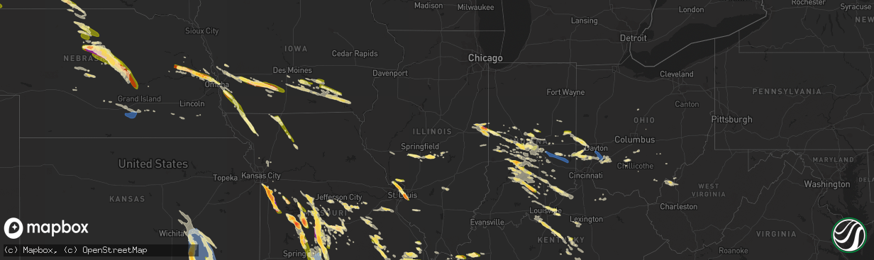 Hail map in Illinois on July 17, 2023