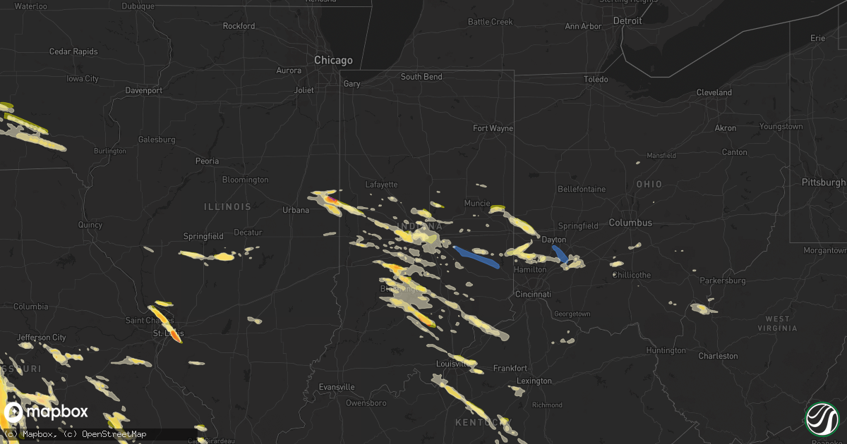 Hail map in Indiana on July 17, 2023