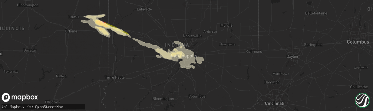 Hail map in Indianapolis, IN on July 17, 2023