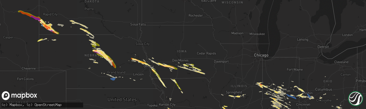 Hail map in Iowa on July 17, 2023