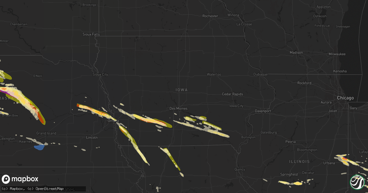 Hail map in Iowa on July 17, 2023