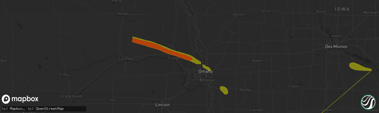 Hail map in Kennard, NE on July 17, 2023