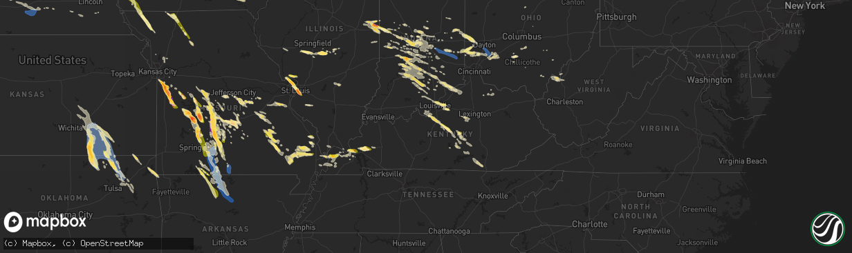 Hail map in Kentucky on July 17, 2023