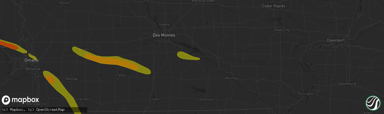 Hail map in Knoxville, IA on July 17, 2023