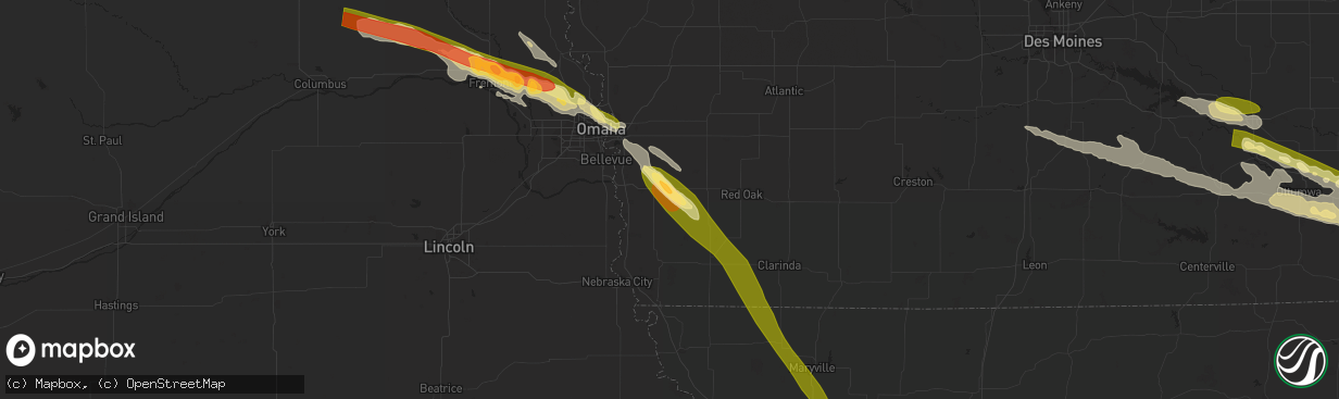 Hail map in Malvern, IA on July 17, 2023