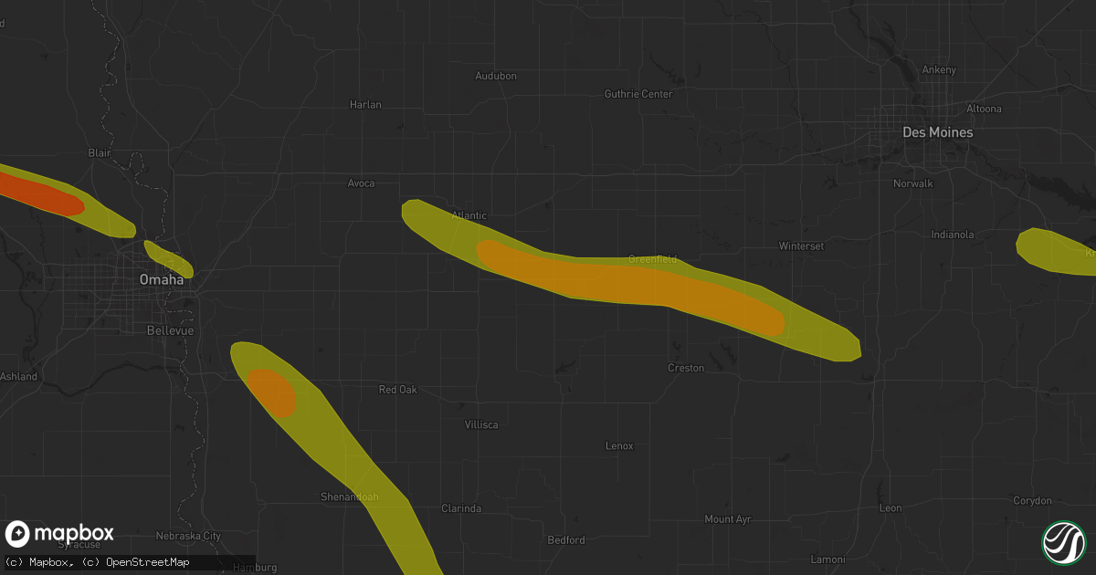 Hail map in Massena, IA on July 17, 2023