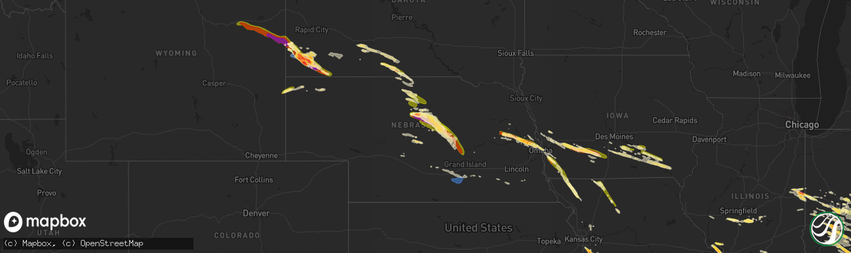 Hail map in Nebraska on July 17, 2023