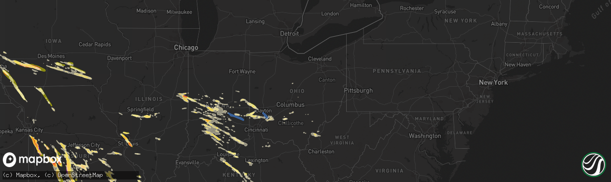 Hail map in Ohio on July 17, 2023