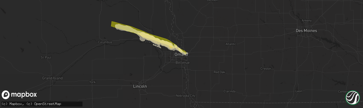 Hail map in Omaha, NE on July 17, 2023