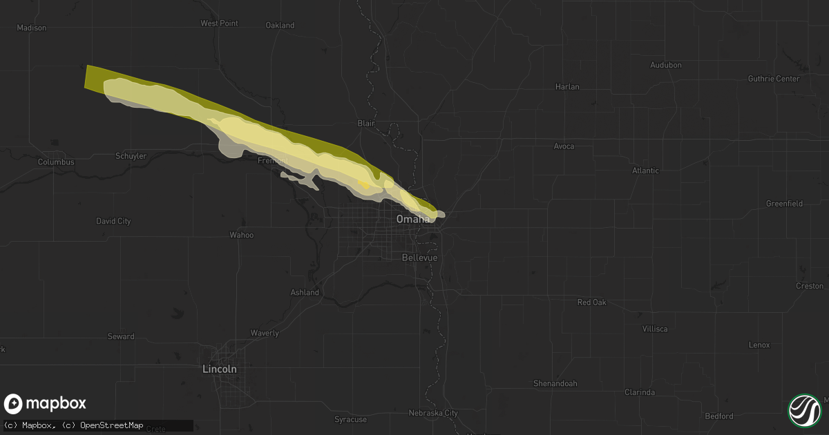 Hail map in Omaha, NE on July 17, 2023
