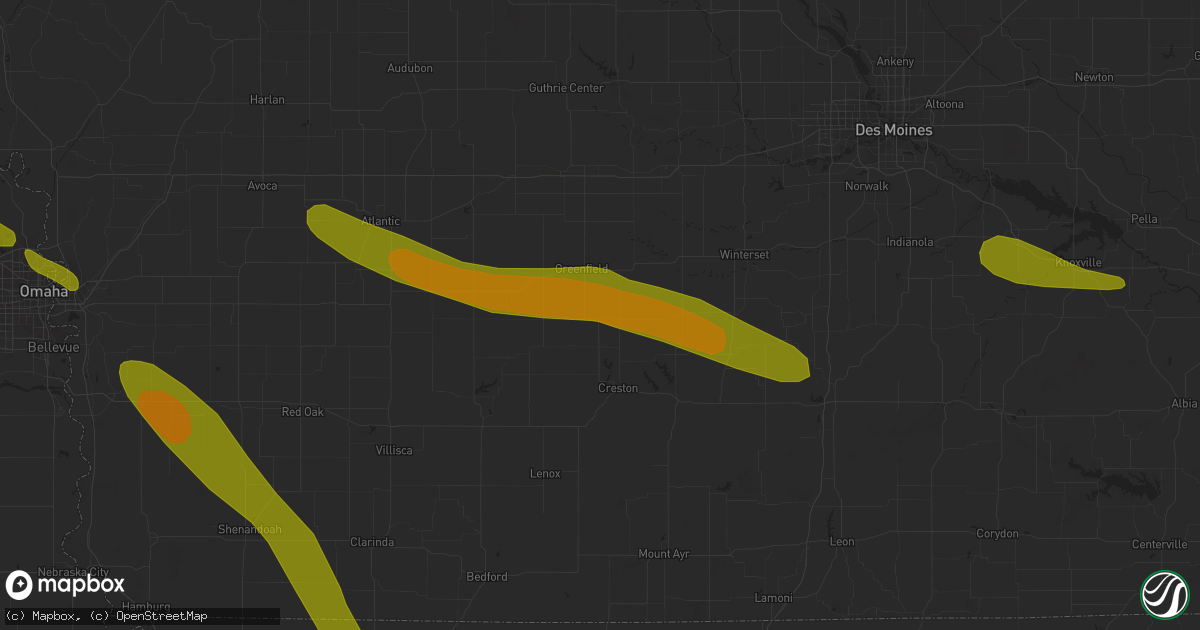 Hail map in Orient, IA on July 17, 2023