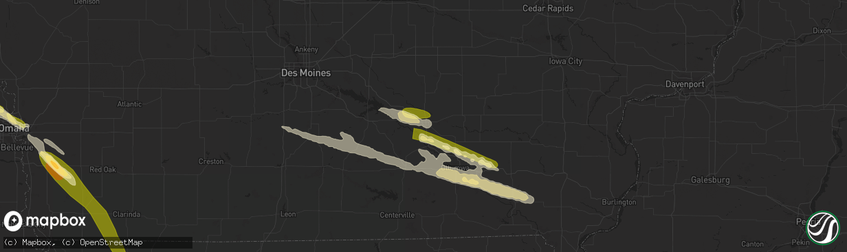 Hail map in Oskaloosa, IA on July 17, 2023